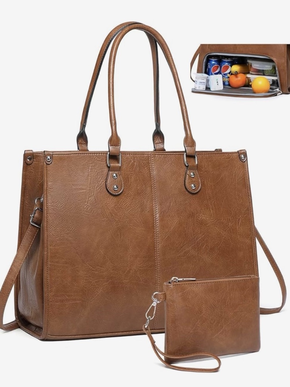 Classic Brown Tote Bag with Wristlet - Women Bags